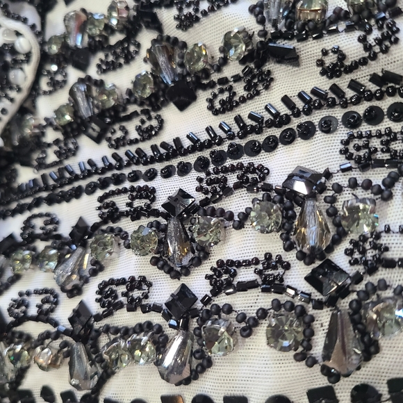 Escada Black/ White Embellished Beaded Stretch V-neck Long Sleeve Fitted 38 US 6 - Picture 4 of 11